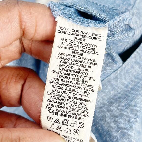 Free People Women's Blue Chambray Button Down Hip Pockets Dress Size 4 NEW - Picture 7 of 7